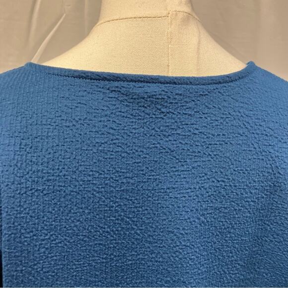 Ann Taylor Puff Sleeve Textured 3/4 Sleeve Blouse Blue Womens small spring - Picture 8 of 14